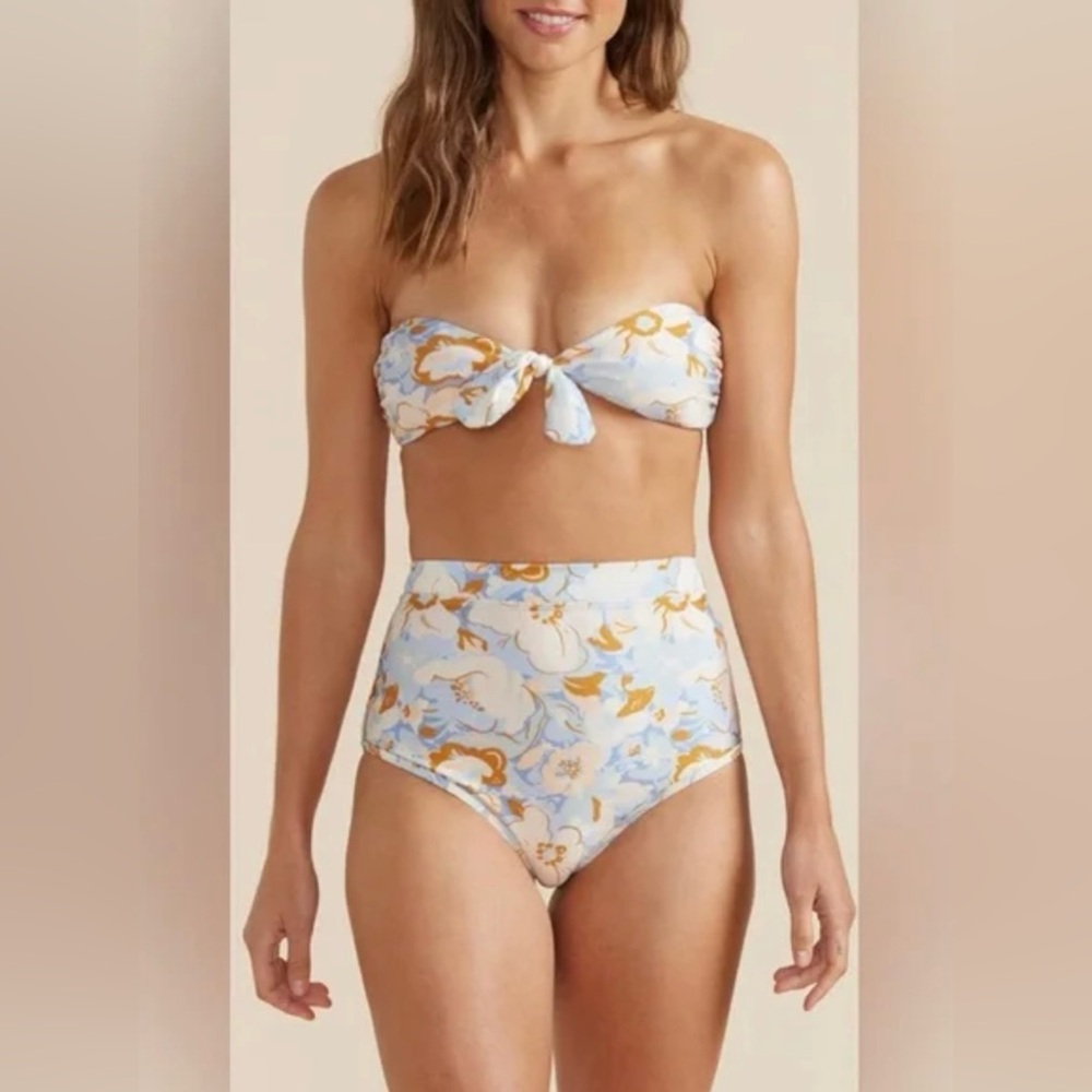 MINKPINK Lumi High Tie Front Top & Waisted Bikini Bottom Sm NEW